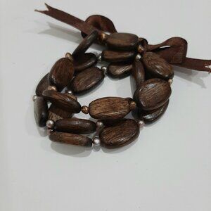 FREE WITH PURCHASE Boho retro wooden beaded triple layer bracelet with ribbon